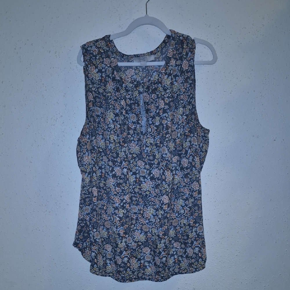 LOFT Floral Sleeveless Blouse - Navy and Pink
